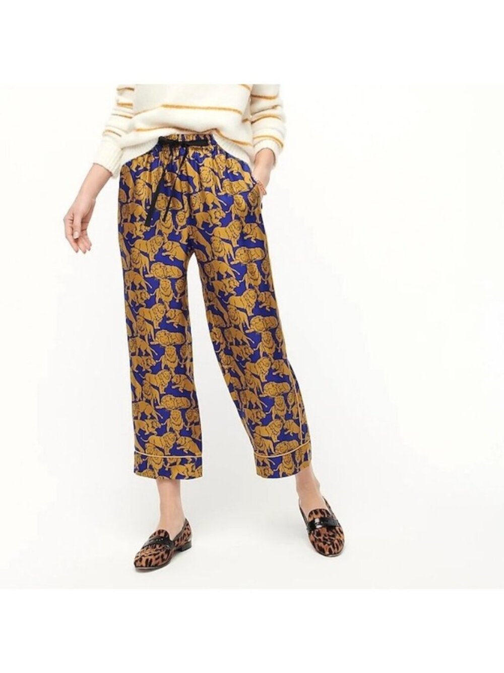 J. Crew Collection Sleepy Lion 100% Silk Twill Pants 2 Elastic Waist Trouser PJ